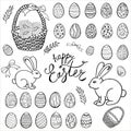 Happy Easter objects collection, hand drawn set, vector. Royalty Free Stock Photo